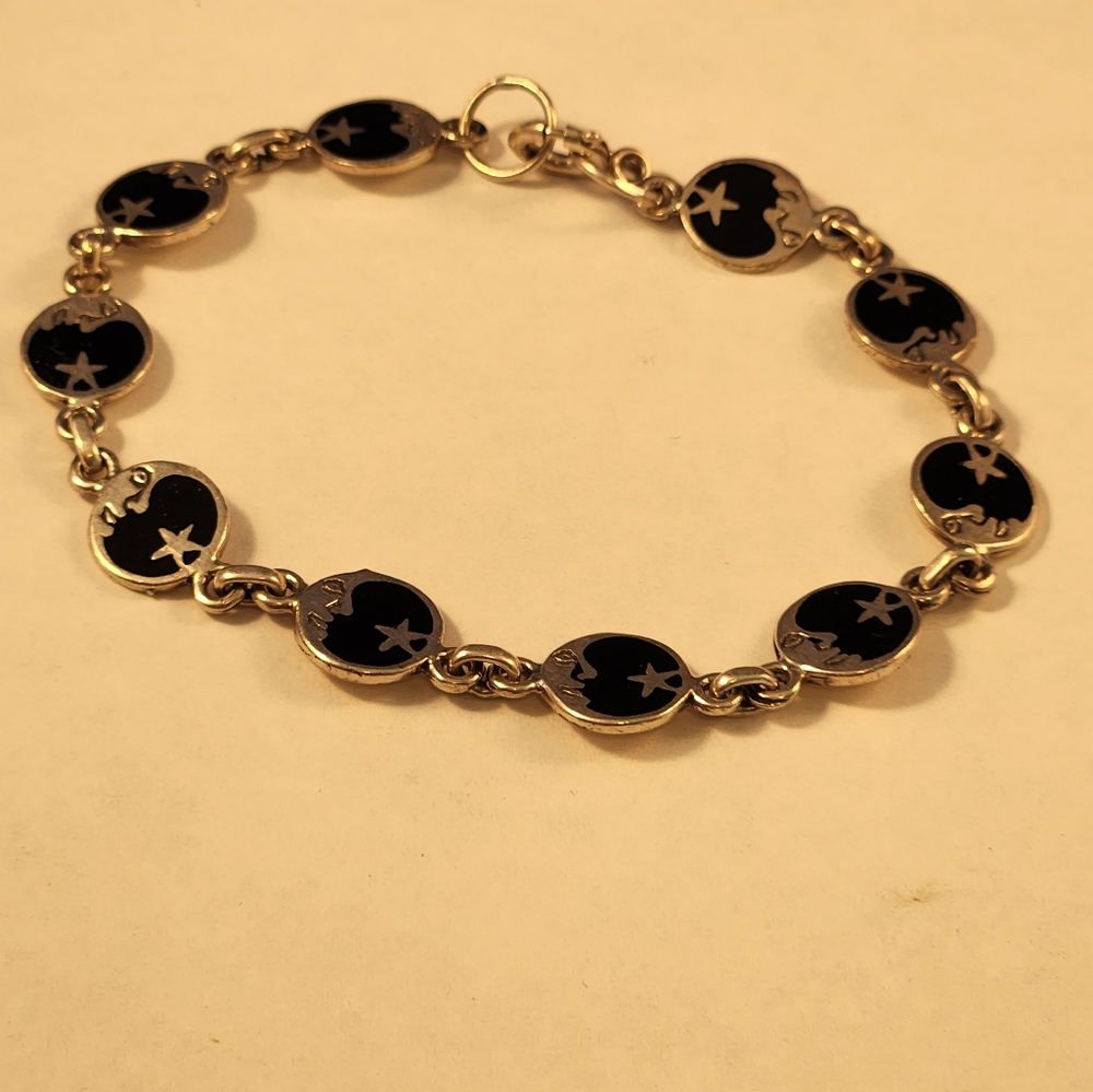 Vintage Black Enamal and Sterling Silver Bracelet